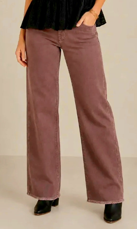 Chocolate Wide Leg Fray Hem Jeans