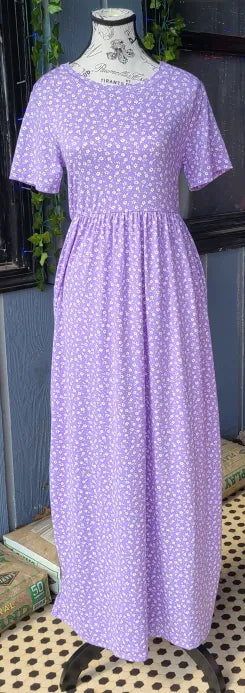 Purple Floral Maxi Dress with Pockets