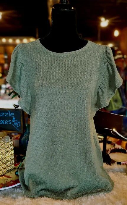 Light Olive Butterfly Sleeve Top