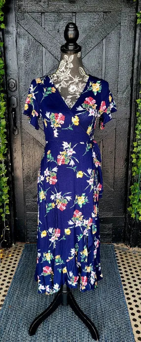 Navy Floral Wrap Dress
