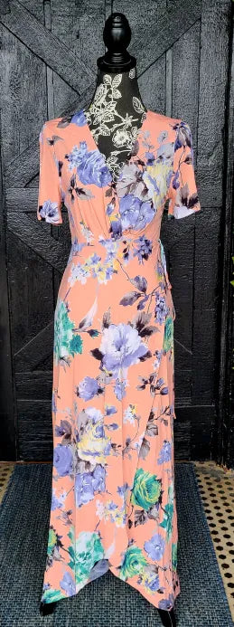 Peach Floral Wrap Maxi Dress