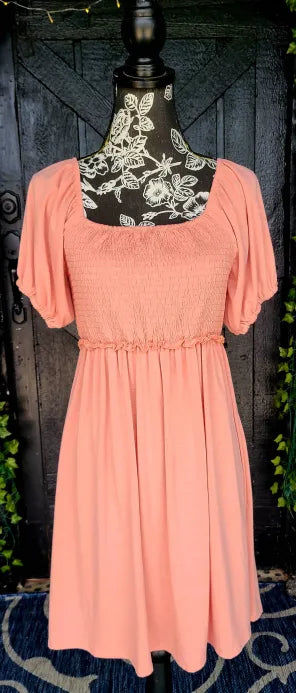 Peach Smocked Baby Doll Dress