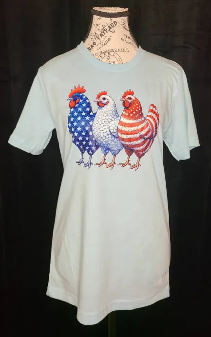 Bella Canvas Light Blue Patriotic Chickens T-Shirt