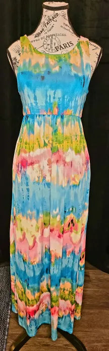 Multicolor Sleeveless Maxi Dress with Pockets