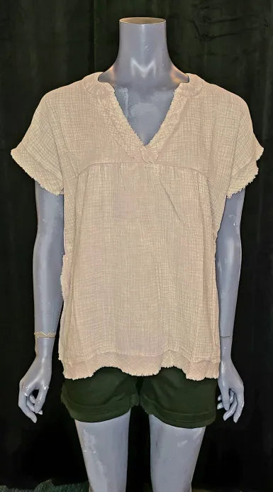 Zenana Mocha Reverse Stitch Top with Pockets