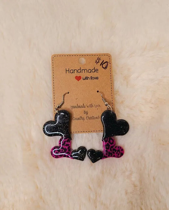Black and Purple Hearts Earrings