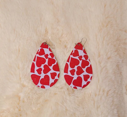 Wooden Red Hearts Earrings