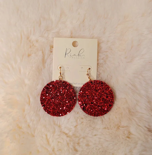 Red Circle Sparkle Earrings