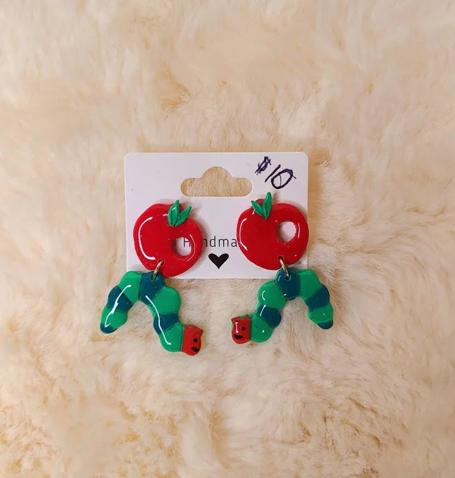 Apple with a Worm Teacher Earrings