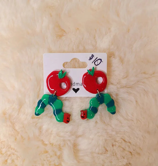 Apple with a Worm Teacher Earrings