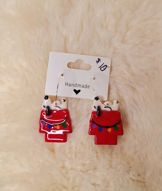 Snoopy Christmas Earrings on Silver Hoops