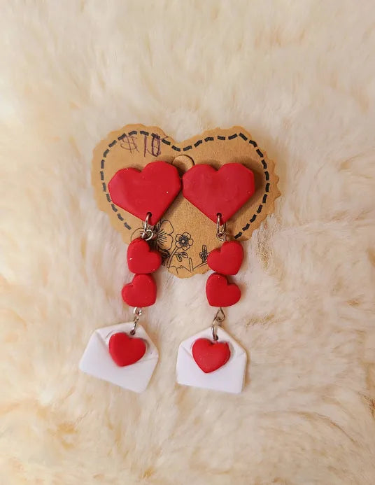 Multiple Hearts with White Envelopes Earrings
