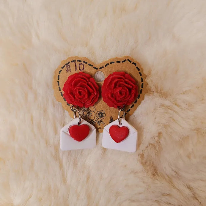 Red Roses with White Envelopes Earrings