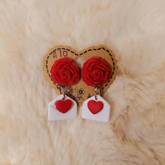Red Roses with White Envelopes Earrings