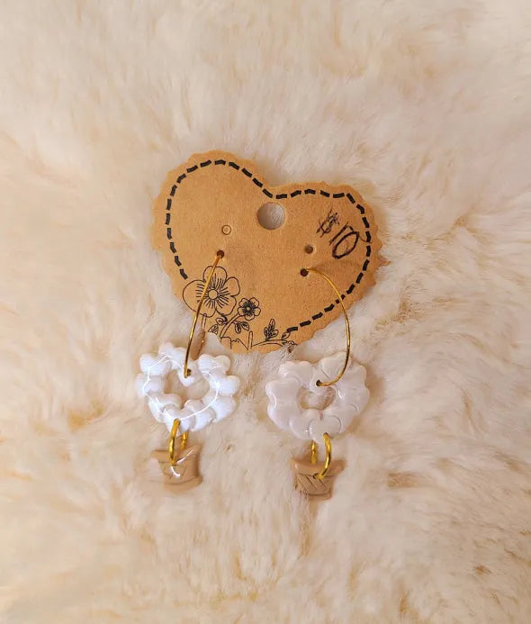 White Heart Hot Air Balloon Earrings