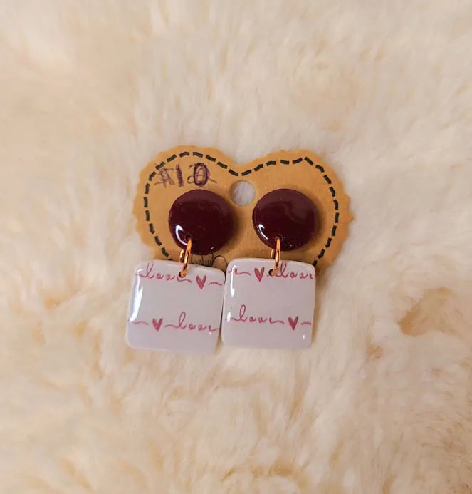 Small Burgundy Love Earrings
