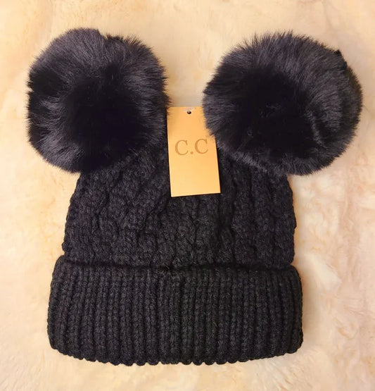 C.C. Black Double Pom Beanie