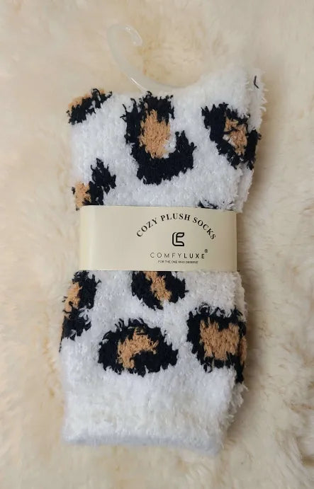 White Leopard Cozy Socks