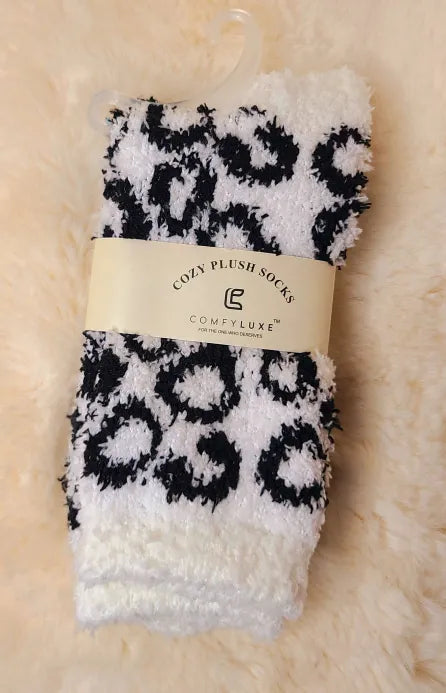 White with Black Leopard Cozy Socks