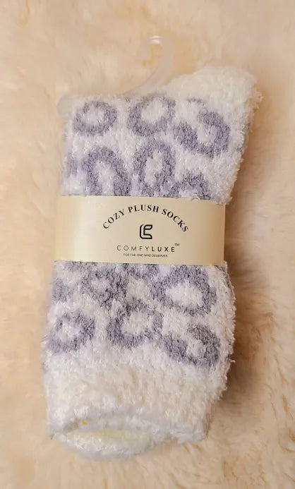 White with Grey Leopard Cozy Socks