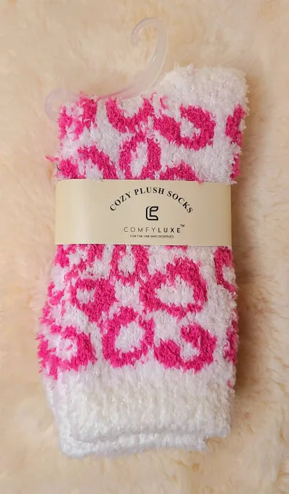White with Pink Leopard Cozy Socks