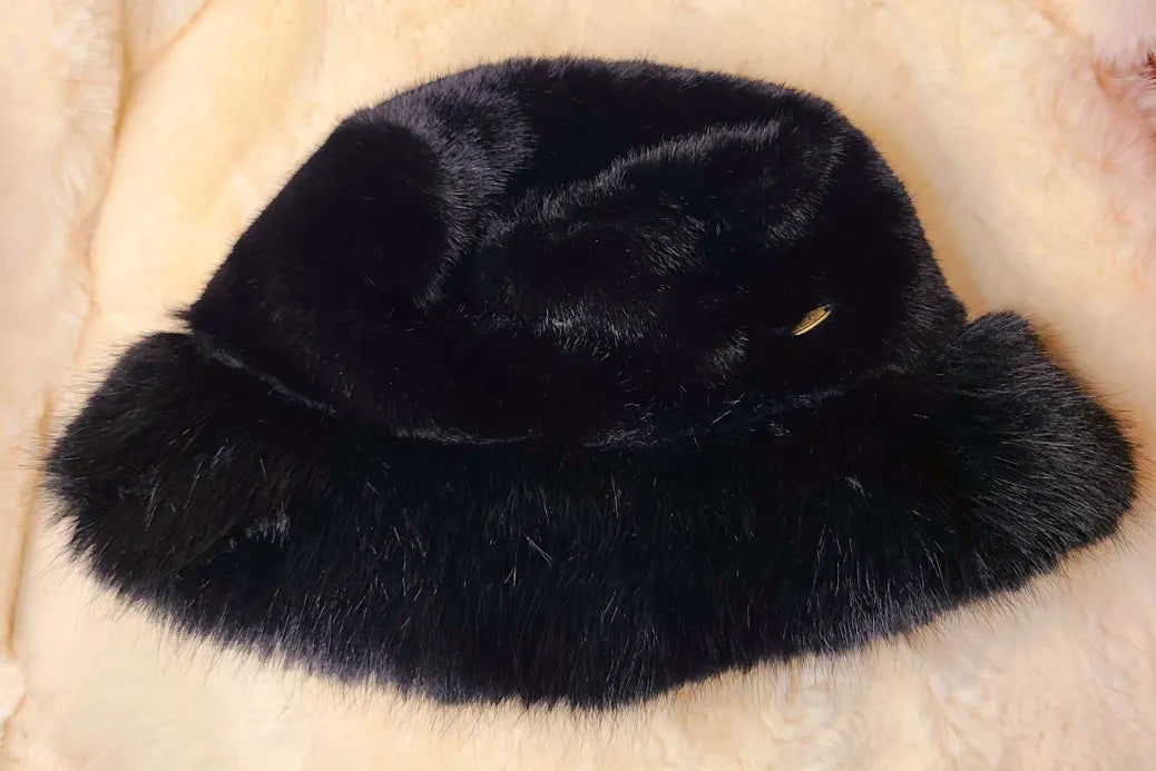 C.C. Black Faux Fur Bucket Hat