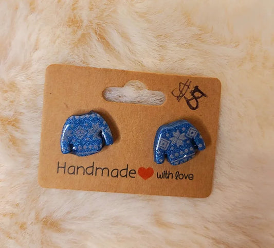 Handmade Blue Sweater Earrings