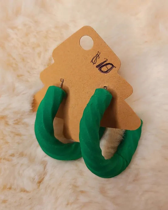 Handmade Green Hoop Earrings