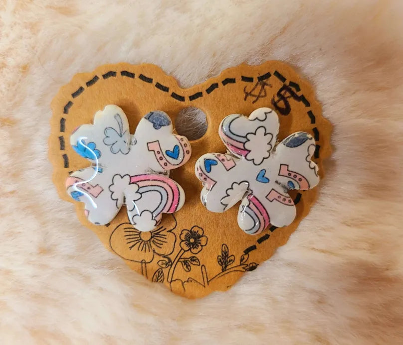 Handmade Rainbow Clover Earrings