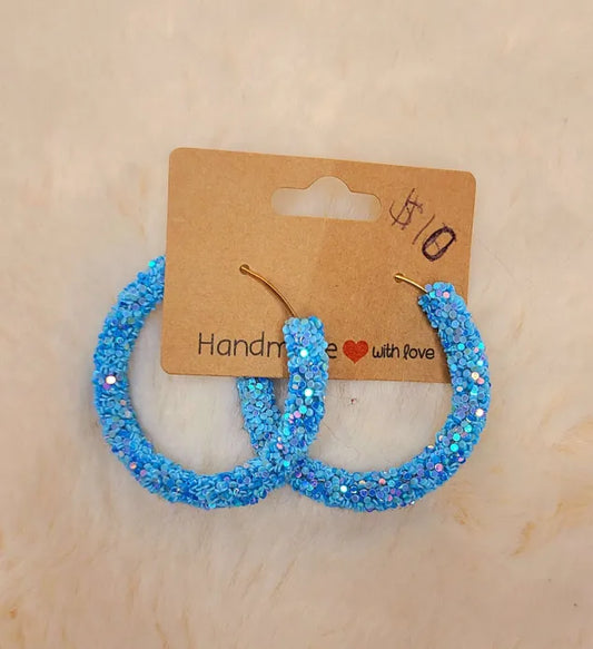 Handmade Blue Glitter Hoop Earrings