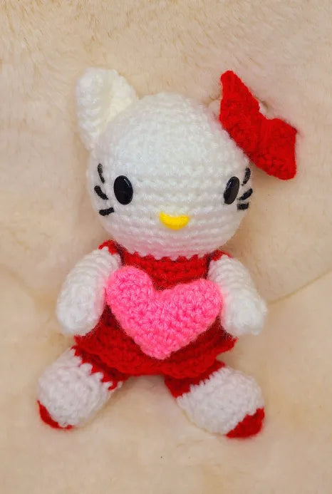 Handmade Crochet Hello Kitty with Pink Heart