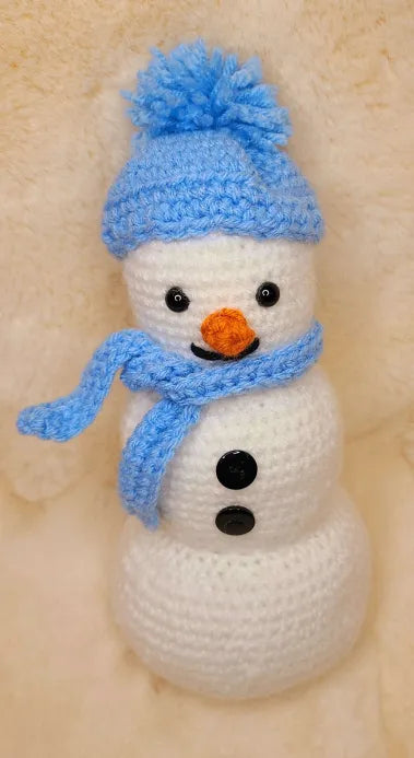 Handmade Crochet Big Snowman with Blue Hat and Scarf