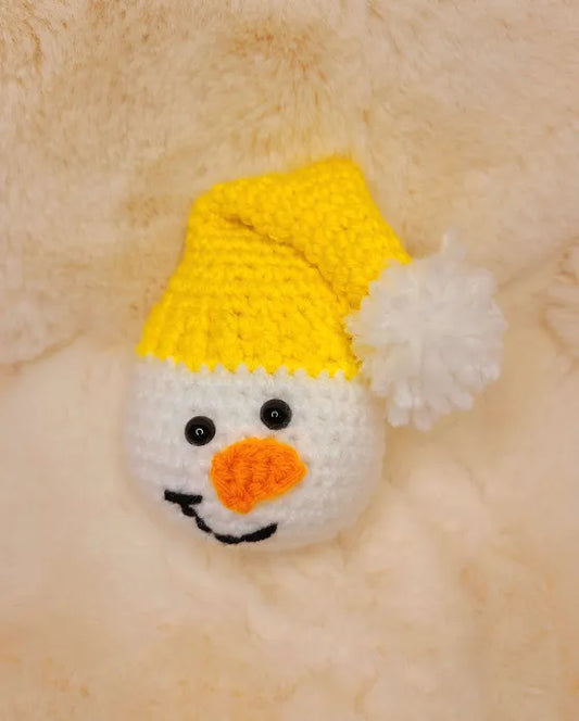 Handmade Crochet Snowman with Yellow Hat