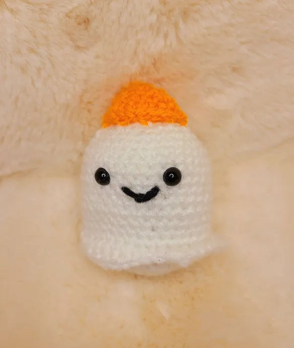 Handmade Crochet Small White and Orange Ghost