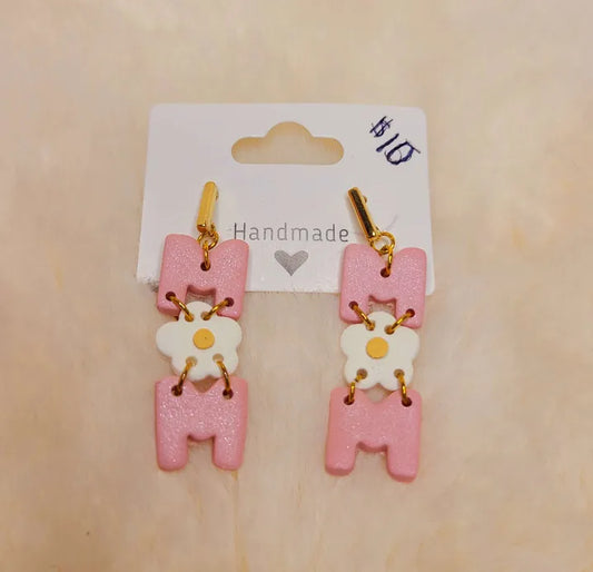 Handmade Pink Floral Mom Earrings