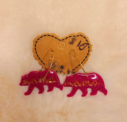 Handmade Pink Mama Bear Earrings