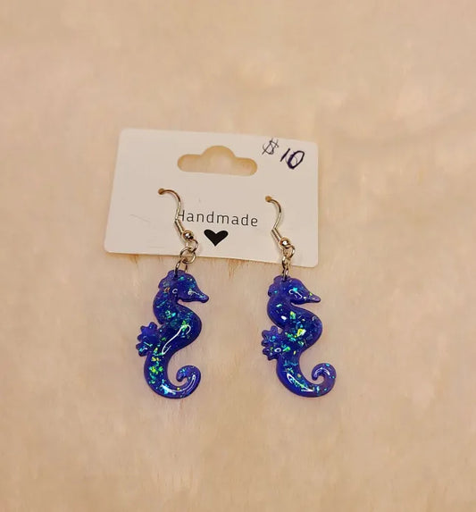 Handmade Blue Shimmer Seahorse Earrings