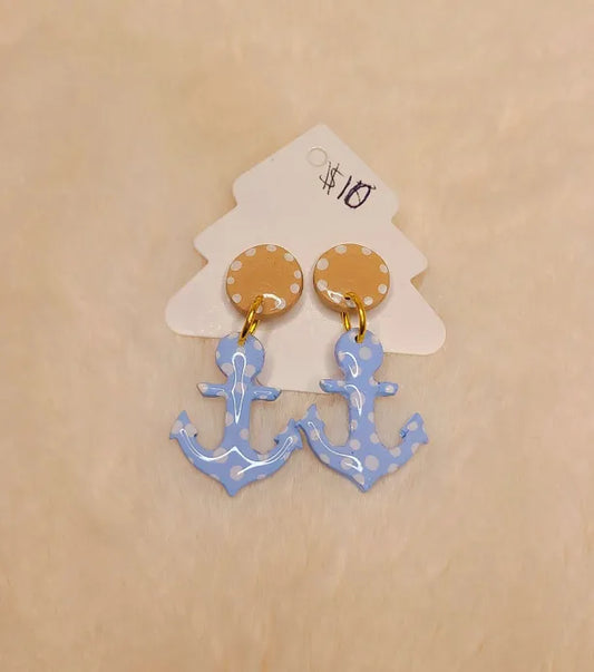 Handmade Blue and White Anchor Earrings