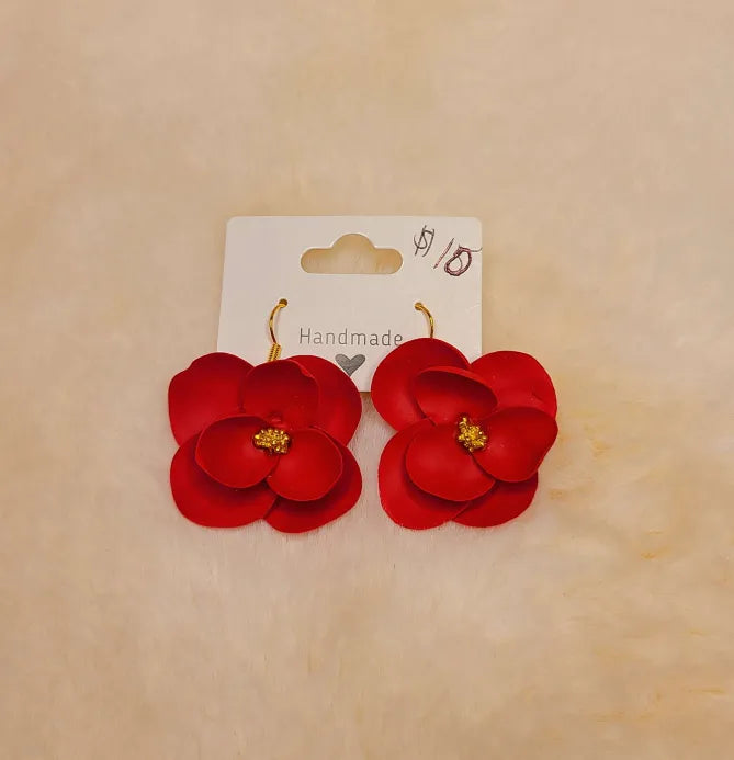 Handmade Red Flower Earrings