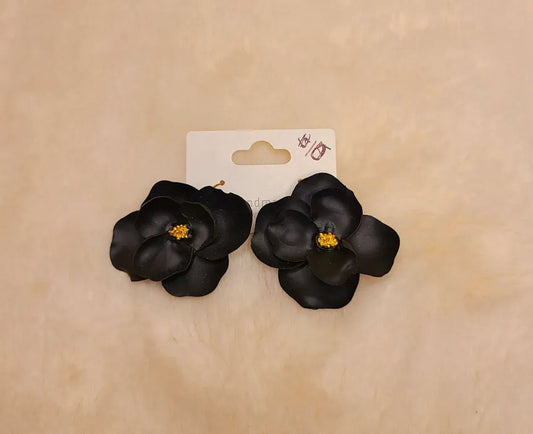 Handmade Black Flower Earrings on Hooks
