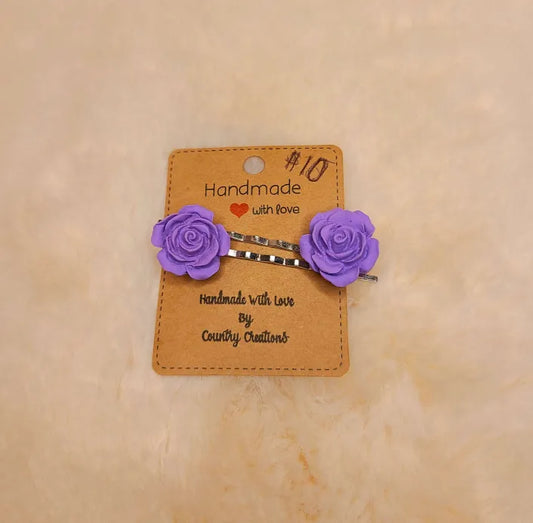 Handmade Purple Roses Hair Clips