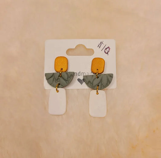 Handmade Orange, Green and White Earrings