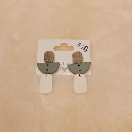 Handmade Green and White Earrings