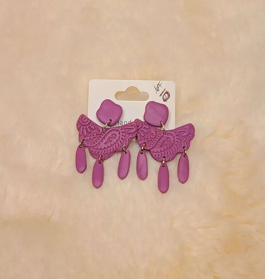 Handmade Matte Purple Dangle Earrings
