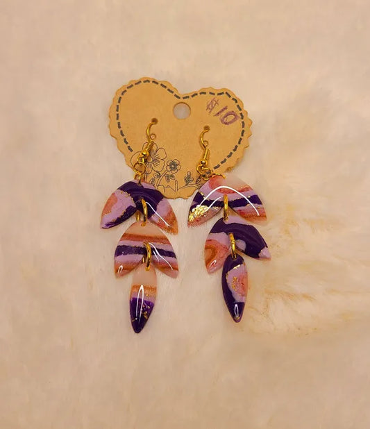 Handmade Purple and Pink 3 Tier Earrings