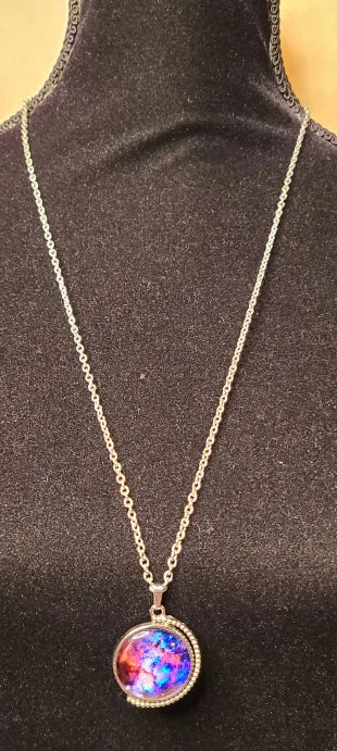 Galaxy and Sun Long Silver Necklace