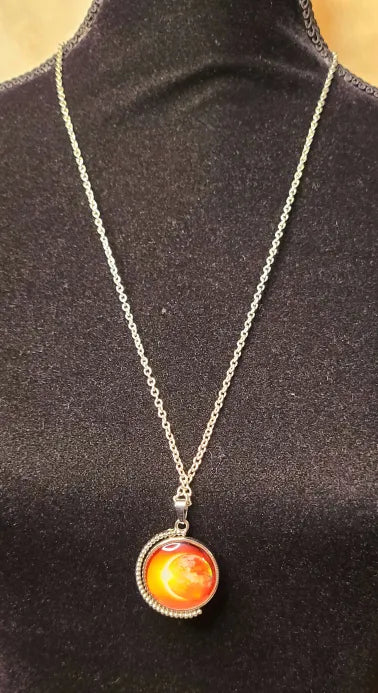 Galaxy and Sun Long Silver Necklace