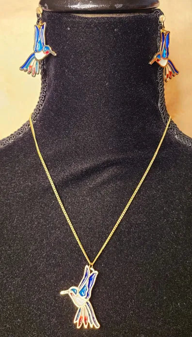 Hummingbird Silver Necklace and Earrings Set