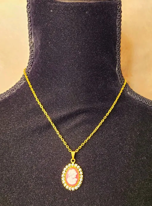 Orange Cameo Gold Necklace