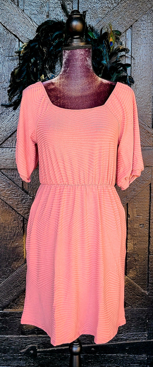 Pink Puff Sleeve Dress with Pockets